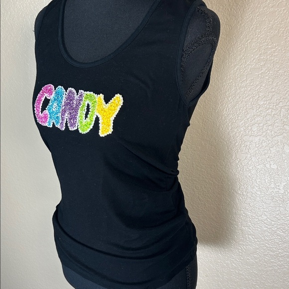 Candy Graphic Tank Top Black Multicolor Patch Size Large Cute YSK Style - Picture 3 of 6
